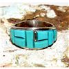 Image 1 : Navajo Turquoise Cobble Inlay Ring Sz 9 Sterling Silver Edison Yazzie