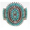 Image 1 : Navajo Turquoise Cluster Cuff Bracelet Sterling Silver Native American Signed