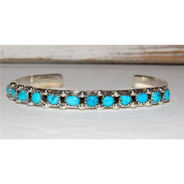 Navajo Kingman Turquoise Stacker Cuff Bracelet Sterling Silver Signed
