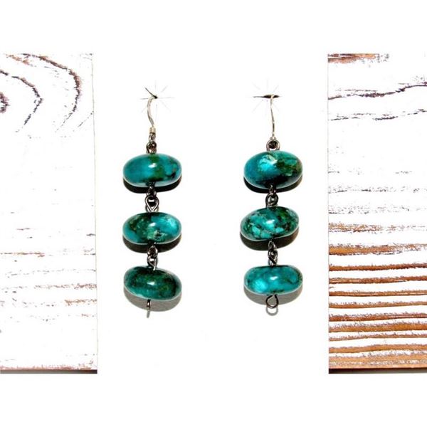 Navajo Rolled Turquoise & Sterling Beads Dangle Earrings