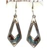Image 1 : Navajo Dangle Earrings Tribal Design Turquoise Coral Inlay J. Yazzie