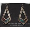 Image 3 : Navajo Dangle Earrings Tribal Design Turquoise Coral Inlay J. Yazzie