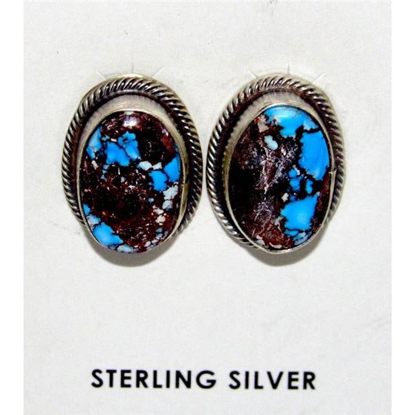 Navajo Golden Hills Turquoise Post Earrings Sterling Silver Tim Yazzie