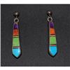 Image 1 : Vintage Zuni Inlay Dangle Earrings Turquoise Spiny Oyster Sterling Silver