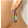 Image 2 : Vintage Zuni Inlay Dangle Earrings Turquoise Spiny Oyster Sterling Silver