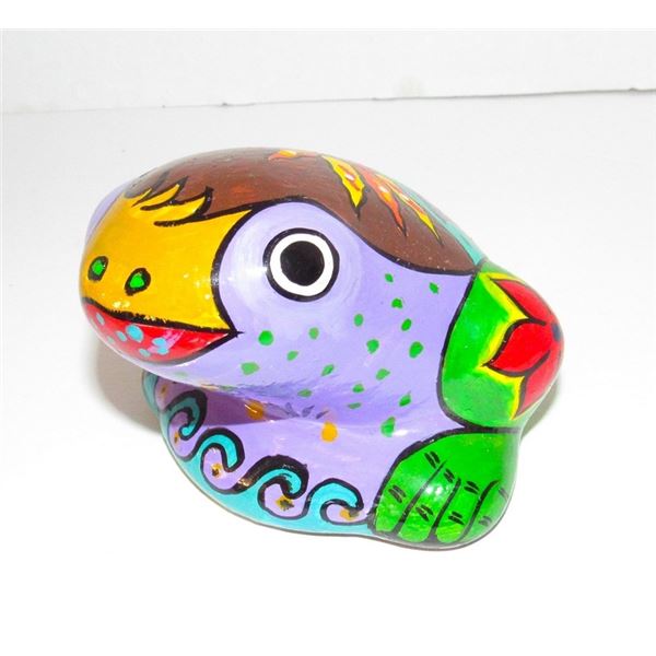 Mexican Folk Art Hand Painted Pottery Frog Figurine
