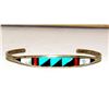 Image 1 : Zuni Inlay Turquoise Coral Bracelet Sterling Silver C. Weebothee Stacker