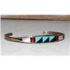 Image 4 : Zuni Inlay Turquoise Coral Bracelet Sterling Silver C. Weebothee Stacker