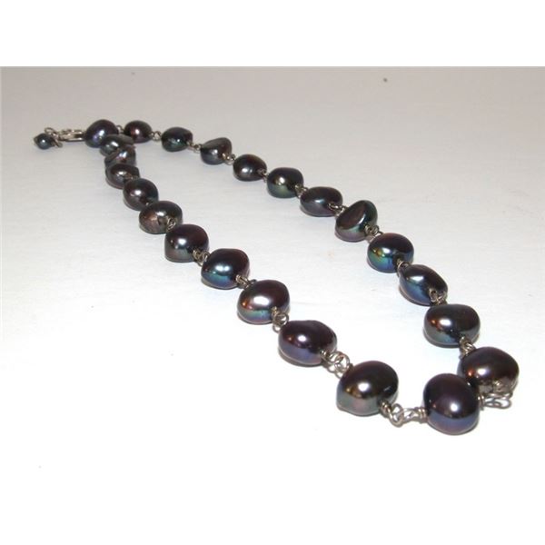 Silver Cultured Black Pearl Choker Necklace