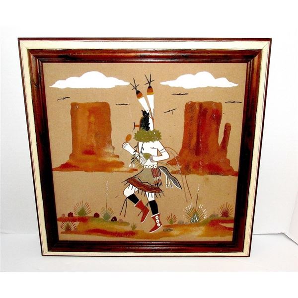 Vintage Navajo Sand Painting. Framed. Kachina Dancer