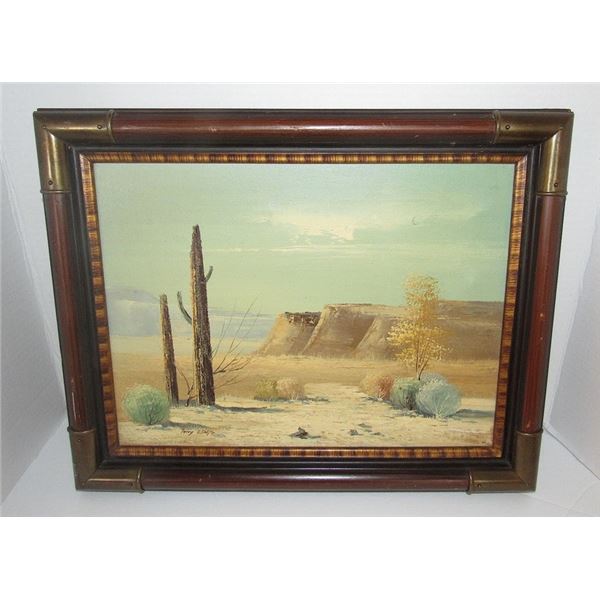 Original Vintage Painting, Southwest Desert Landscape, Tony White, Framed. Measures 19.5" by 15.5"