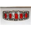 Image 1 : Vintage Navajo Mediterranean Coral Cuff Cluster Bracelet Sterling Silver