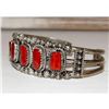 Image 3 : Vintage Navajo Mediterranean Coral Cuff Cluster Bracelet Sterling Silver