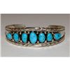 Image 1 : Navajo Kingman Turquoise Cluster Cuff Bracelet A. Chapo Sterling Silver