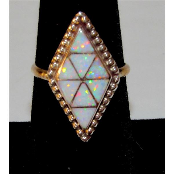 Zuni Inlay Opal Ring Size 7 Signed Sterling Silver