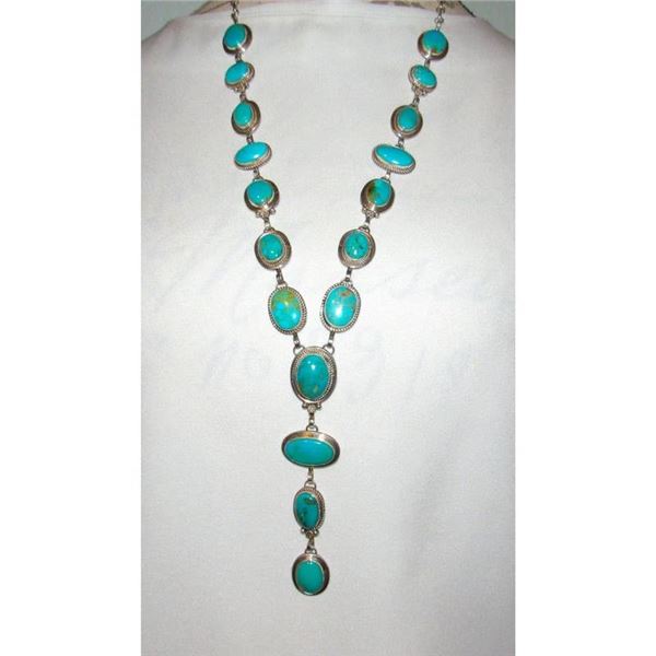 Navajo Royston Turquoise Lariat Necklace Sterling Silver K. Pino