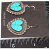 Image 4 : Zuni Turquoise Inlay & Sterling Silver Heart Dangle Earrings Faye Lowsayatee