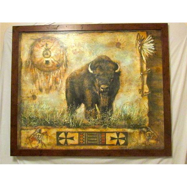 Lee Reynolds Mixed Media Buffalo Painting