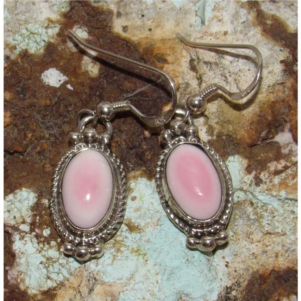 Navajo Pink Conch Dangle Earrings Sterling Silver Signed