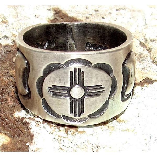 Navajo Martha Cayatineto Zia Cross Ring Size 10 Sterling Silver Band Native