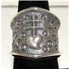 Image 1 : Navajo Kevin Yazzie Pueblo Cross Ring Size 8 Sand Cast Tufa Cast Sterling Silver
