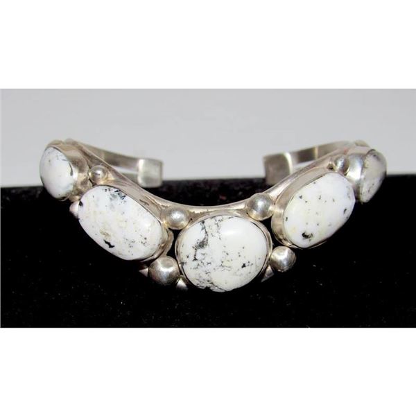 Navajo Davida Lister White Buffalo Cuff Bracelet 925 Sterling Silver Signed