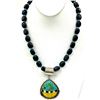 Image 1 : Signed Joseph Tenorio Santo Domingo Necklace – Onyx, Turquoise & Shell 21"