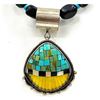 Image 2 : Signed Joseph Tenorio Santo Domingo Necklace – Onyx, Turquoise & Shell 21"