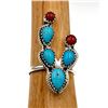 Image 3 : Navajo Cactus Ring Sz 8 Sterling Silver Kingman Turquoise Coral