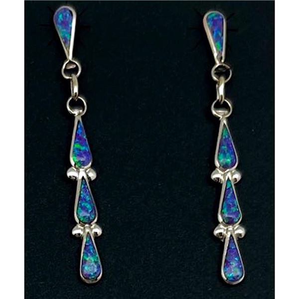 Zuni Opal Sterling Silver Dangle Statement Earrings A. Gasper