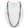 Image 4 : Navajo Pearls Necklace Sterling Silver Turquoise Coral Beads Accents 25"L