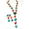 Image 1 : Navajo Turquoise Spiny Heart Lariat Necklace Earrings Set Sterling Silver