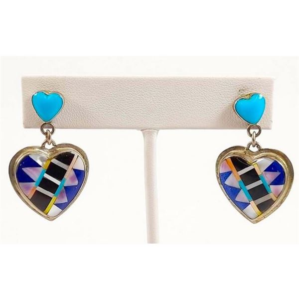 Vintage Navajo Sterling Silver Heart Dangle Earrings Sandra Kenton