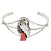 Image 3 : Navajo Mediterranean Coral Cuff Bracelet Sterling Silver Native American