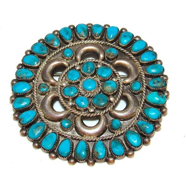 Old Pawn Navajo Turquoise Cluster Brooch Pin Vintage