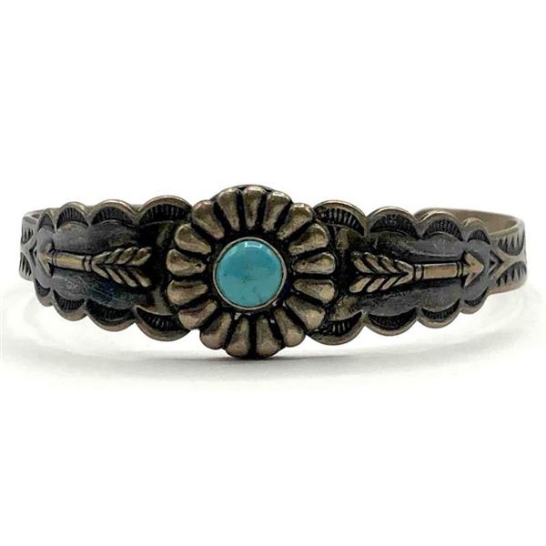 Vintage Fred Harvey Era Bracelet Navajo Sterling Turquoise Cuff