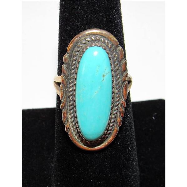 Navajo Royston Blue Turquoise Ring Size 7 Sterling Silver Signed