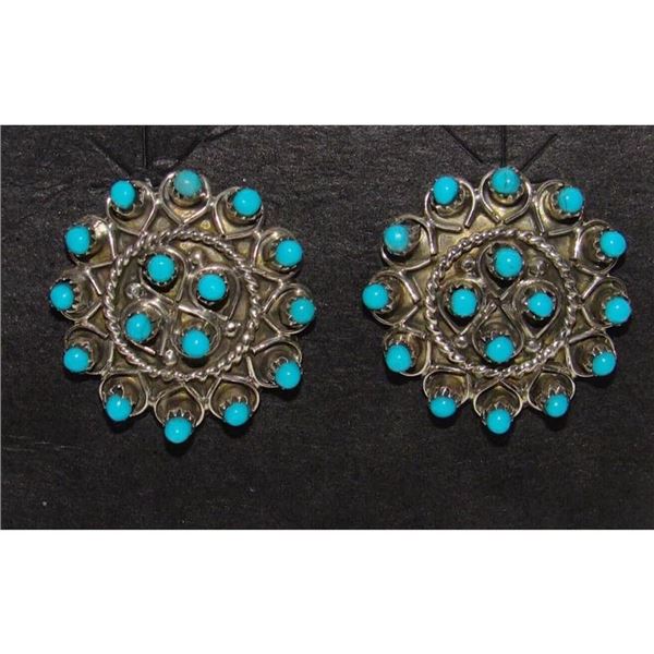 Zuni Snake Eye Turquoise Post Stud Earrings Sterling Silver Native American