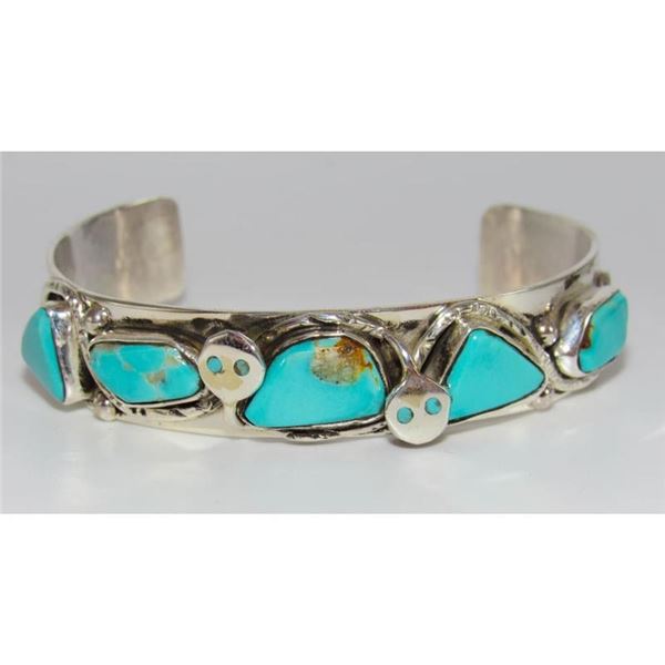 Zuni Snake Bracelet Royston Turquoise & Sterling Silver 7" Wrist