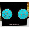 Image 1 : Zuni Turquoise Fish Scale Inlay Post Earrings Sterling K. Seoutewa