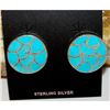 Image 2 : Zuni Turquoise Fish Scale Inlay Post Earrings Sterling K. Seoutewa