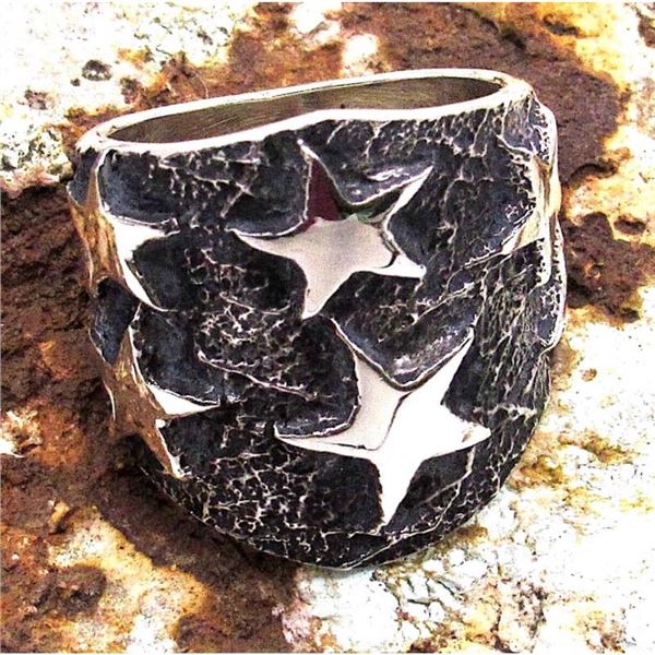 Navajo Stars Ring Size 10 Sand Cast Tufa Cast Sterling Silver K Yazzie