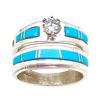 Image 2 : Native American Sterling Silver Navajo Handmade Turquoise Wedding Set Size 7.5