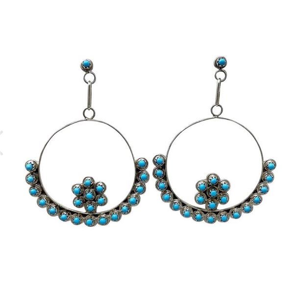 VTG Zuni Snake Eye Turquoise Dangle Earrings Sterling Silver Native American