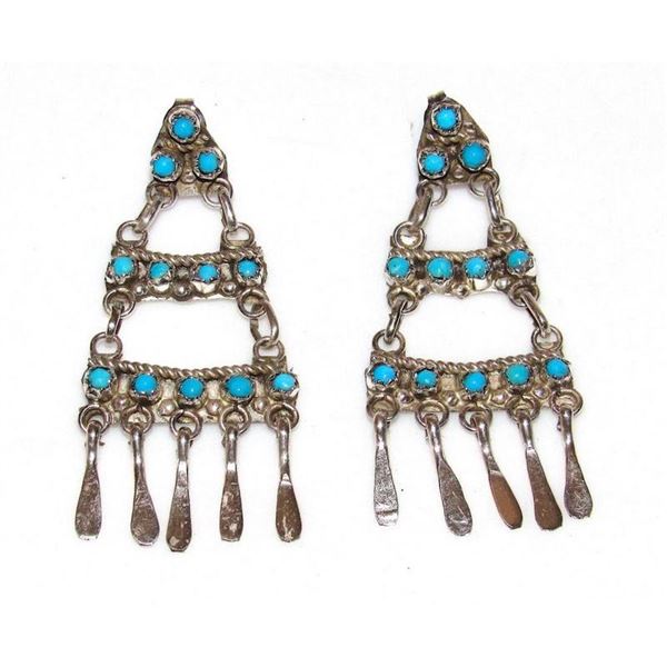 Zuni Turquoise Dangle Earrings Sterling Silver M. Dishta Native American
