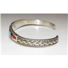 Image 3 : Zuni Inlay Turquoise Coral Bracelet Sterling Native American D. Luna