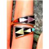 Image 1 : Zuni Turquoise Coral Inlay Adjustable Ring Sz 7 Sterling Silver T. Qualo