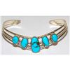 Image 1 : Navajo Kingman Turquoise Bracelet Sterling Silver Cuff V-Shaped Design