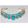 Image 2 : Navajo Kingman Turquoise Bracelet Sterling Silver Cuff V-Shaped Design