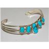 Image 3 : Navajo Kingman Turquoise Bracelet Sterling Silver Cuff V-Shaped Design